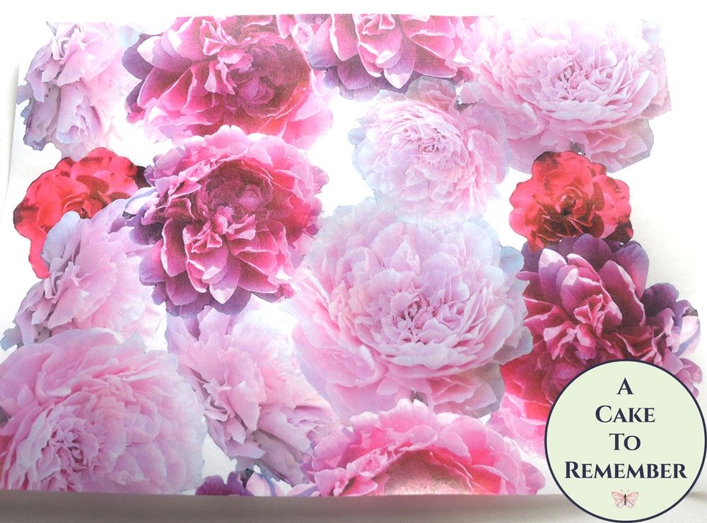 Peonies printed wafer paper sheets for cake decorating